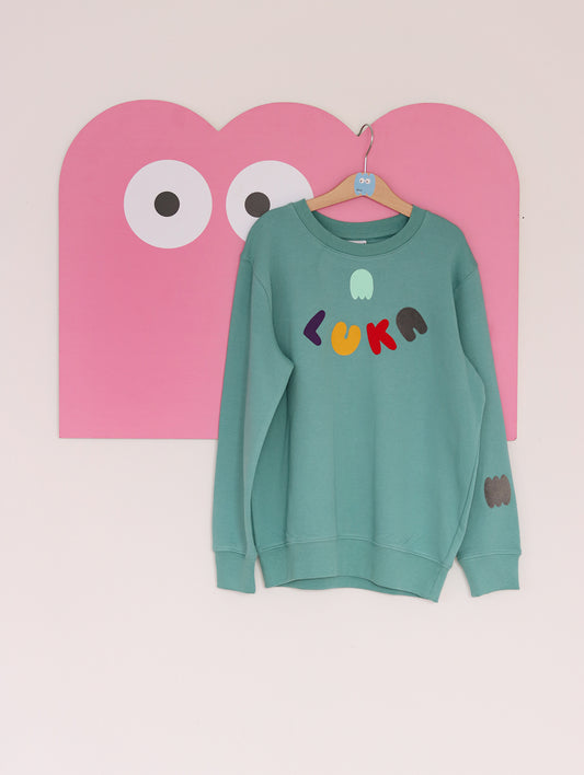 Teal Monstera kids sweatshirt