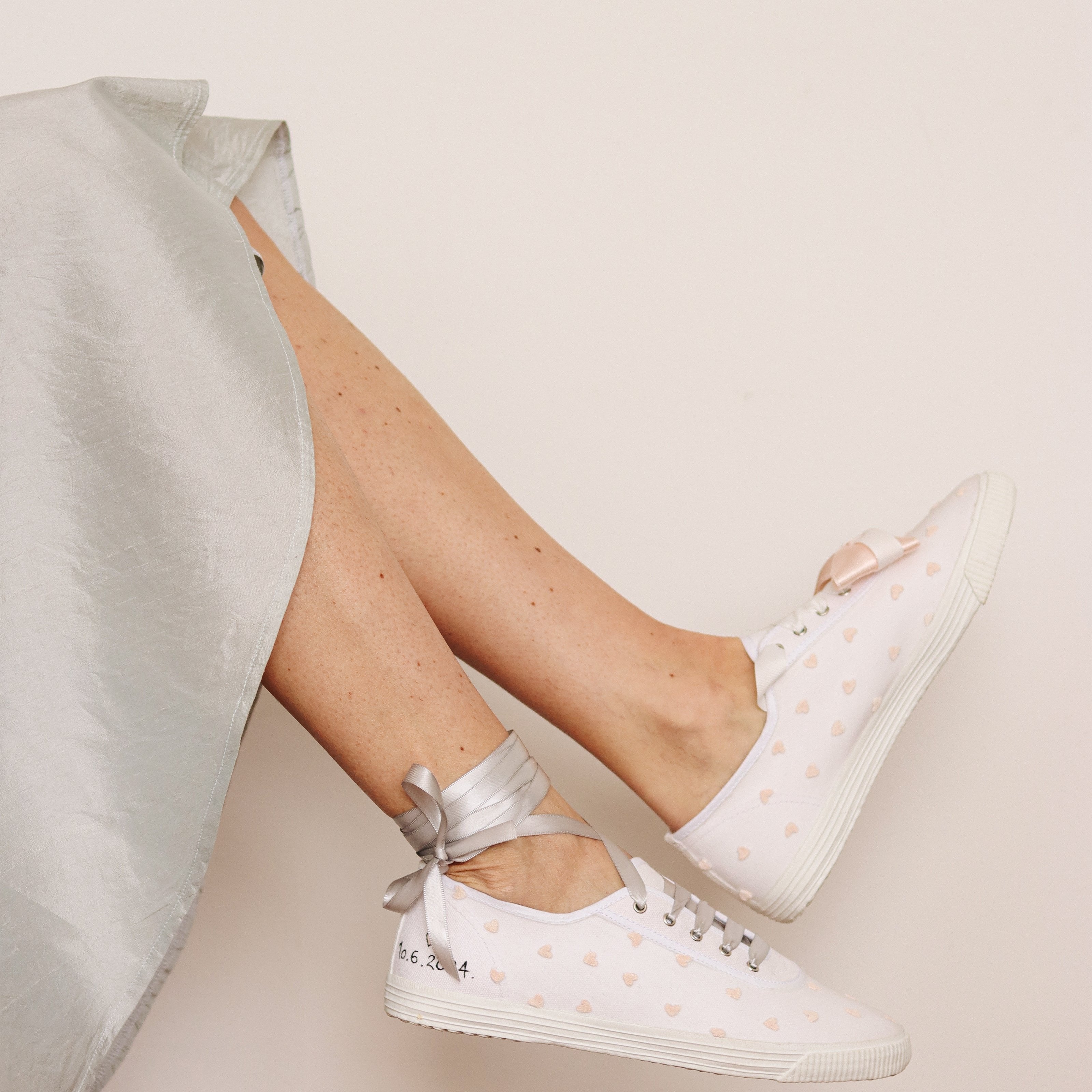 Tenisice za vjenčanje  "PINK HEARTS long laces”